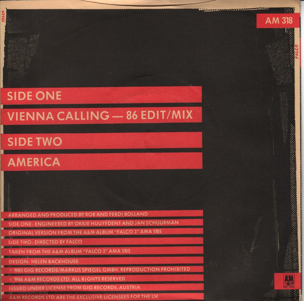Falco - Vienna Calling (86 Edit / Mix) - 7 Inch