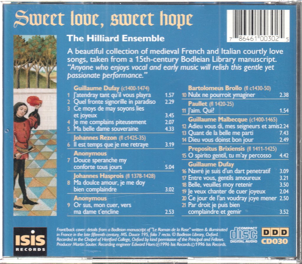 Hilliard Ensemble - Sweet Love Sweet Hope - Music From A 15th-Century Bodleian Manuscript - Cd