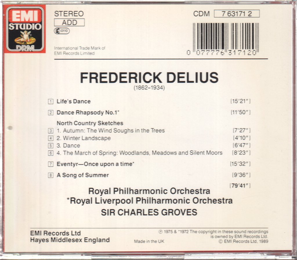 Royal Liverpool Philharmonic Orchestra, Sir Charles Groves - Delius: North Country Sketches Etc - Cd