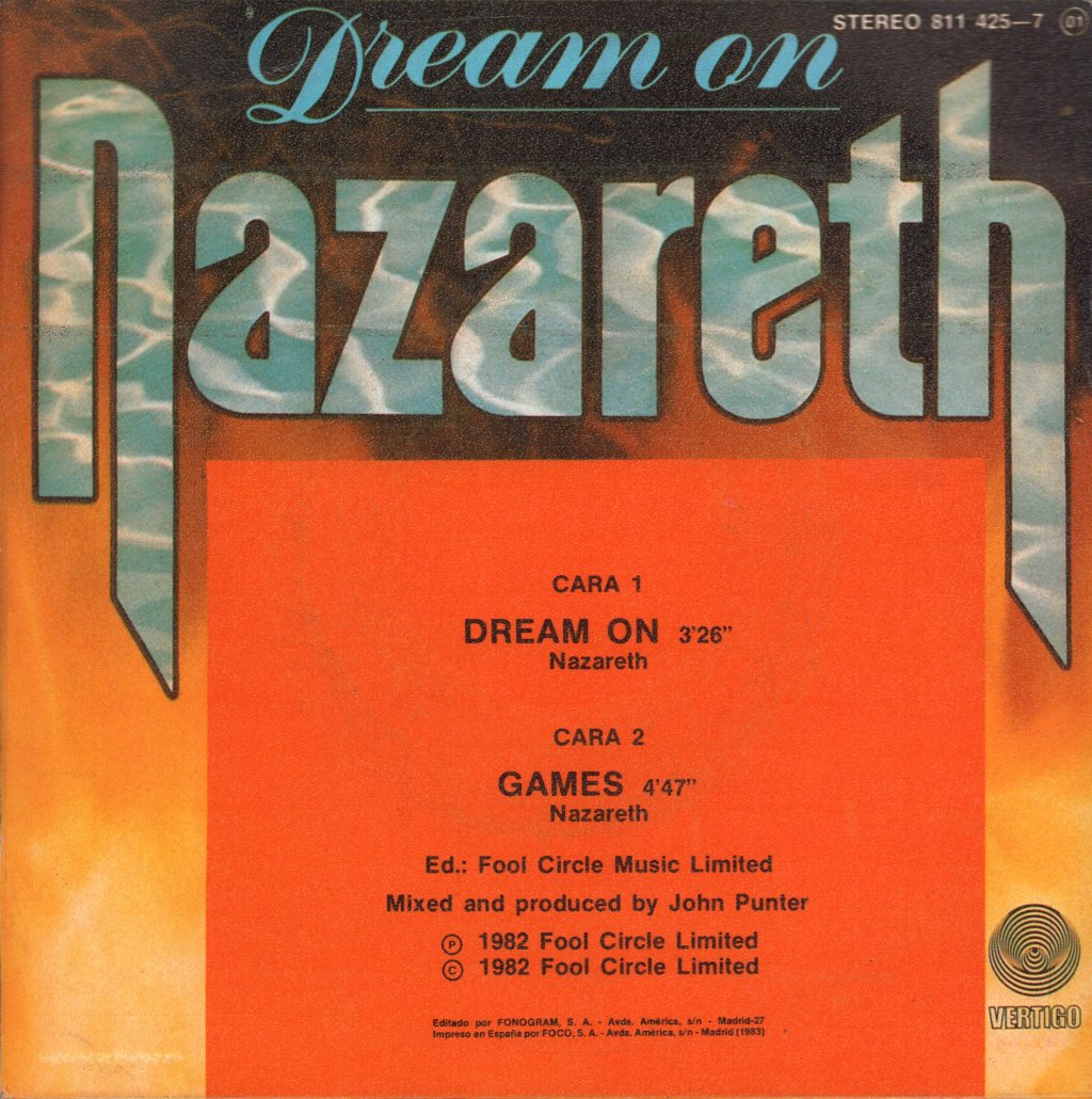 Nazareth - Dream On - 7 Inch