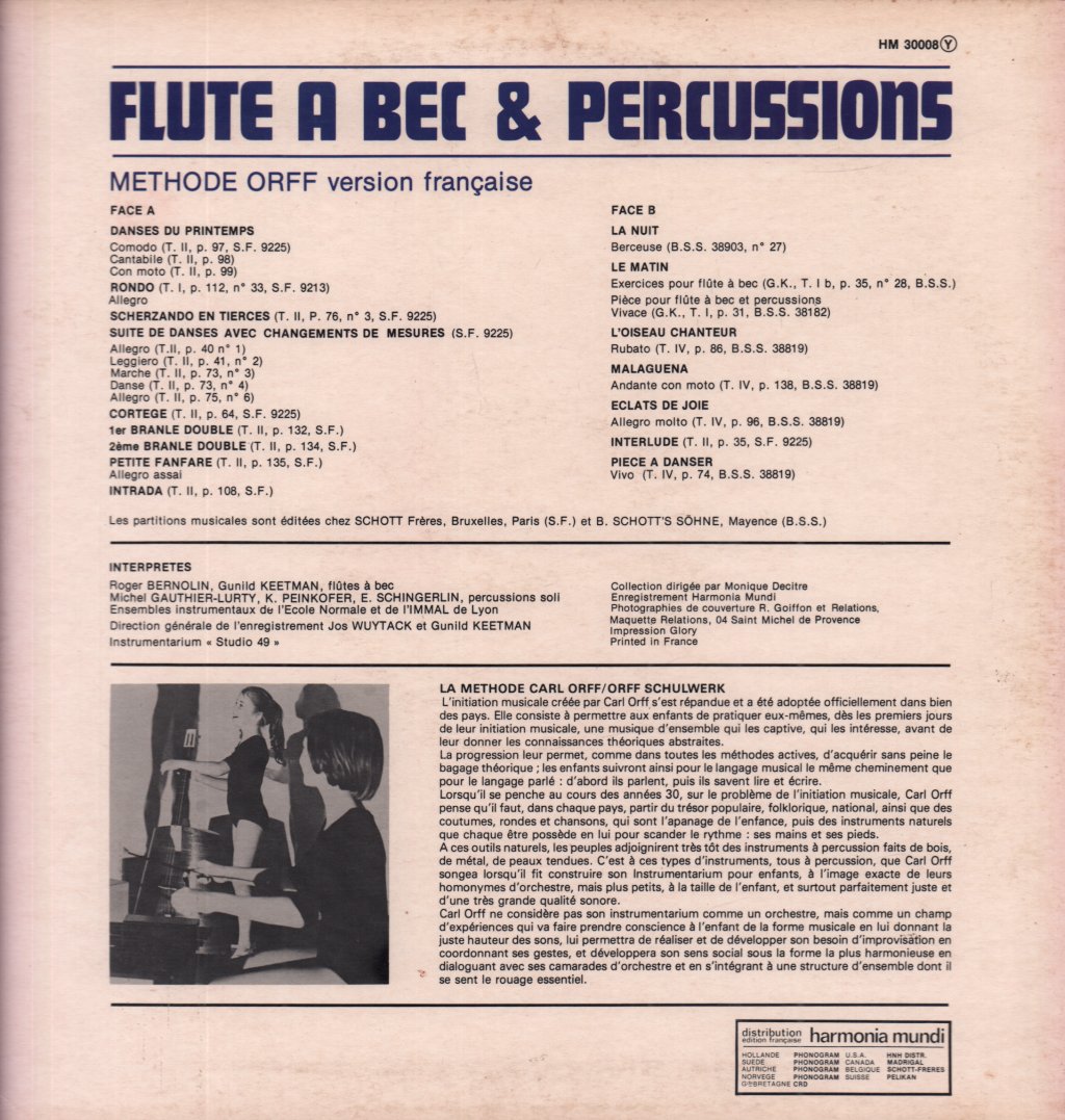 Carl Orff Gunild Keetman - Flute a Bec & Percussions - Lp