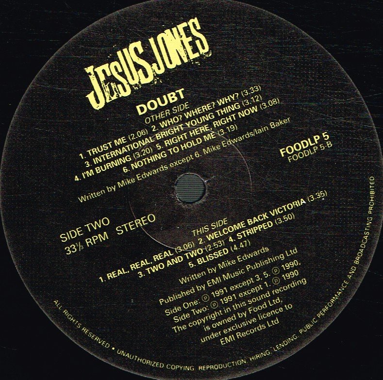 Jesus Jones - Doubt - Lp