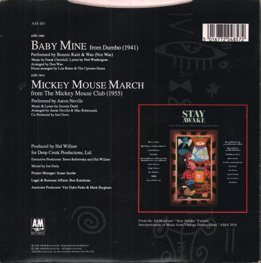 Bonnie Raitt And Was Not Was/Aaron Neville - Baby Mine/Mickey Mouse March - 7 Inch