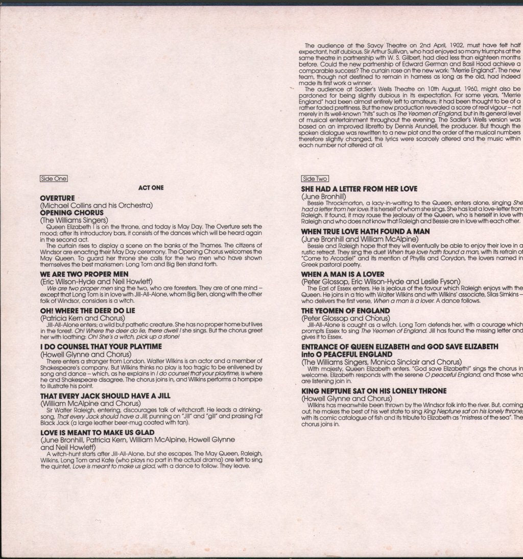 William McAlpine / June Bronhill / Peter Glossop / Michael Collins And His Orchestra - Merrie England - Double Lp