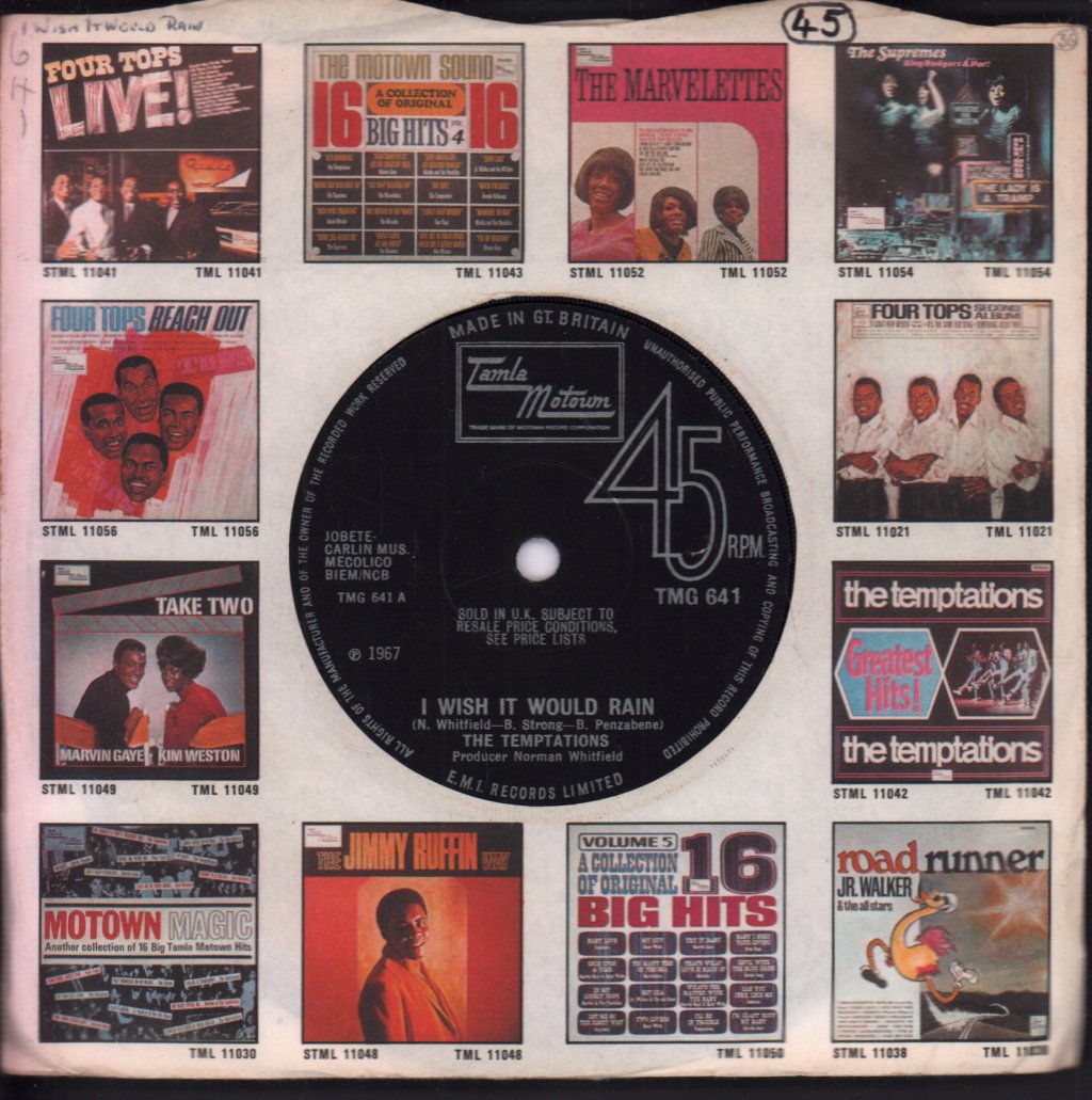 Temptations - I Wish It Would Rain - 7 Inch