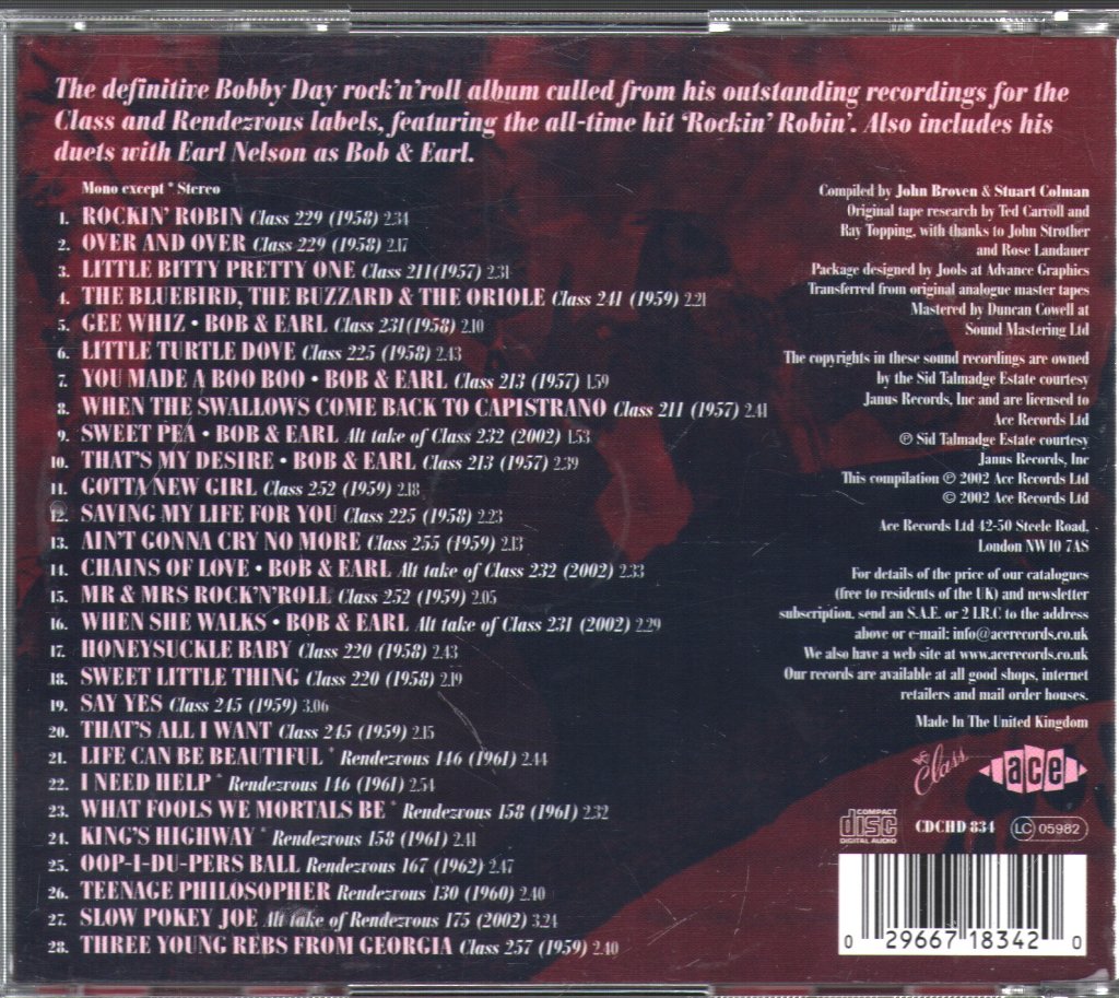 Bobby Day - Rockin' Robin (The Very Best Of Bobby Day) - Cd