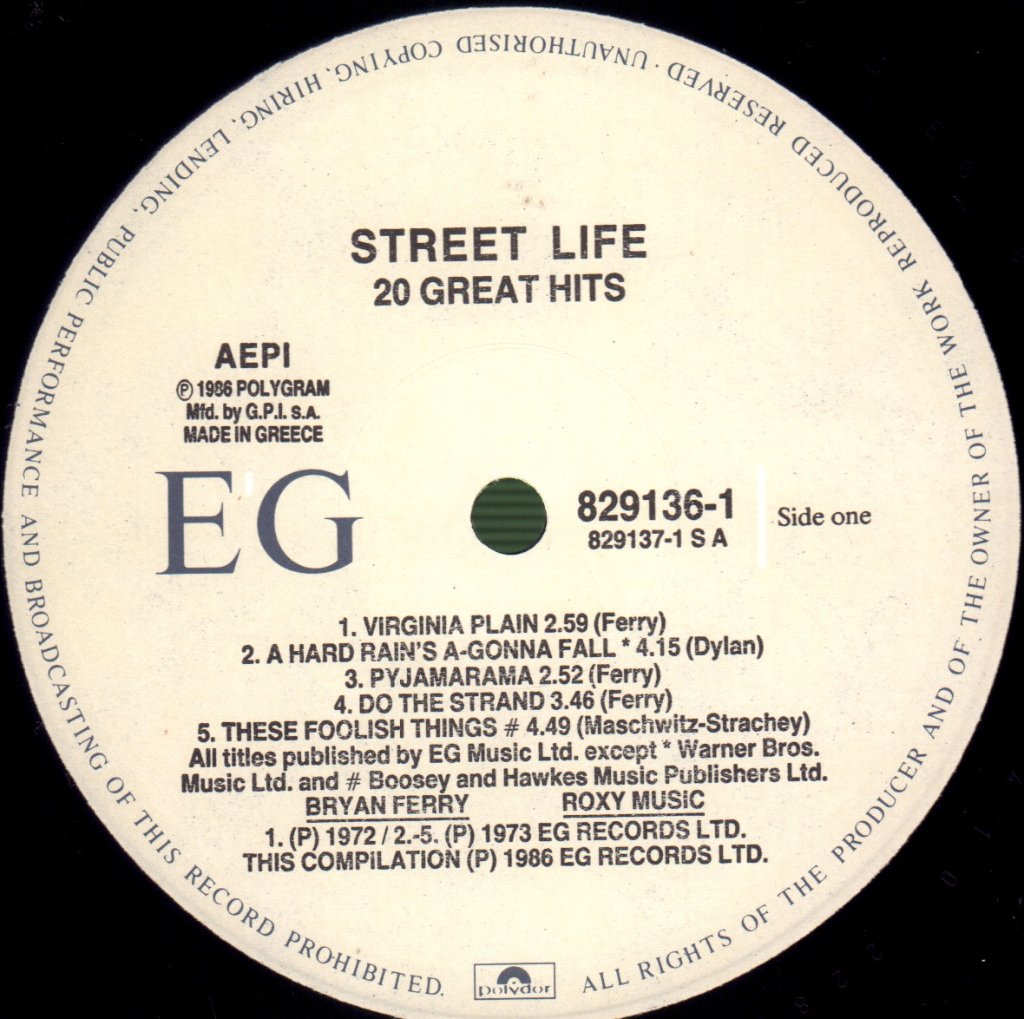 Bryan Ferry And Roxy Music - Street Life (20 Great Hits) - Double Lp