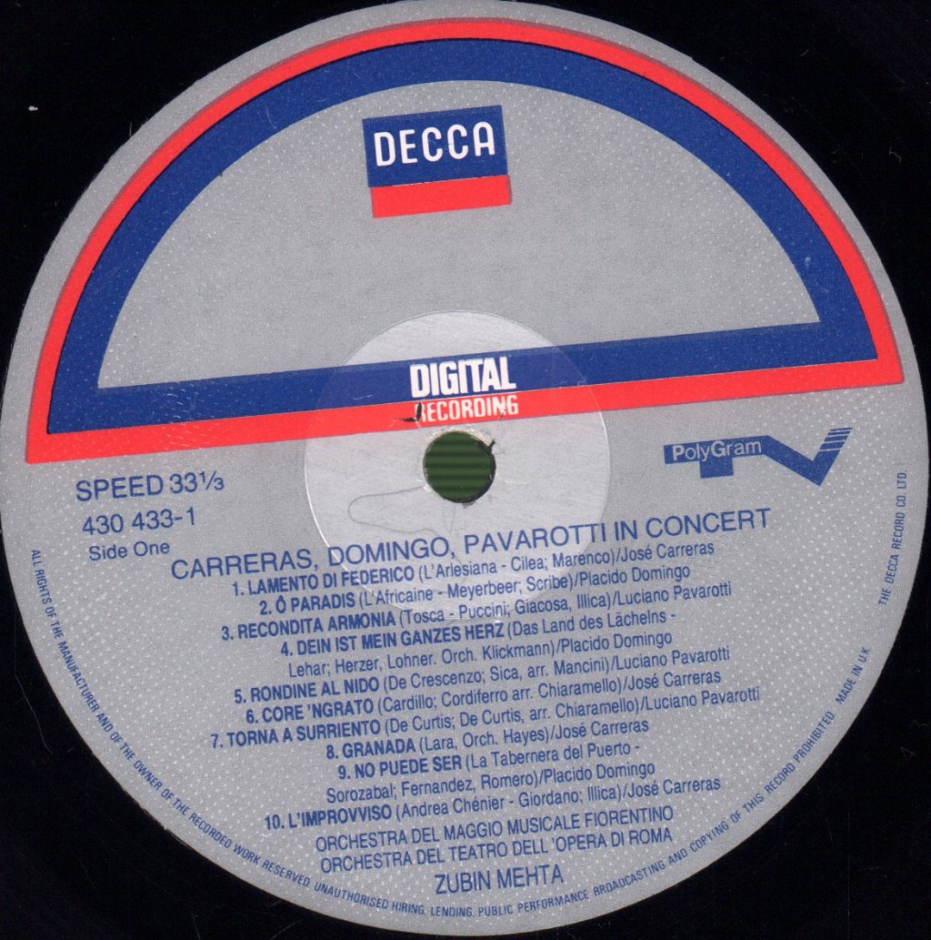 Carreras Domingo Pavarotti - In Concert - Lp