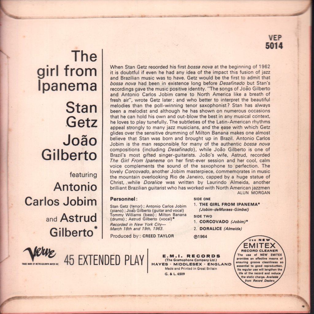 Stan Getz And Joao Gilberto - Girl From Ipanema - 7 Inch