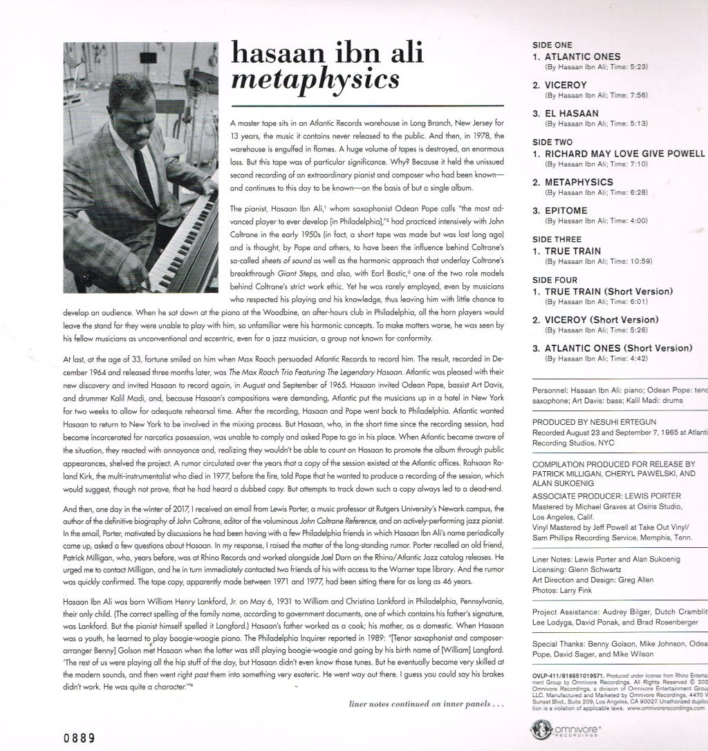 Hasaan Ibn Ali - Metaphysics: The Lost Atlantic Album - Double Lp