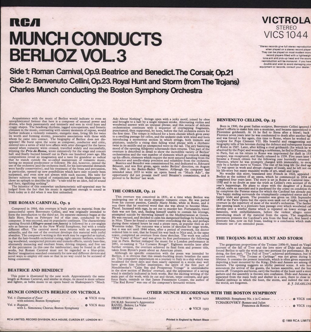 Charles Munch / Boston Symphony Orchestra - Munch Conducts Berlioz Vol. 3 - Lp