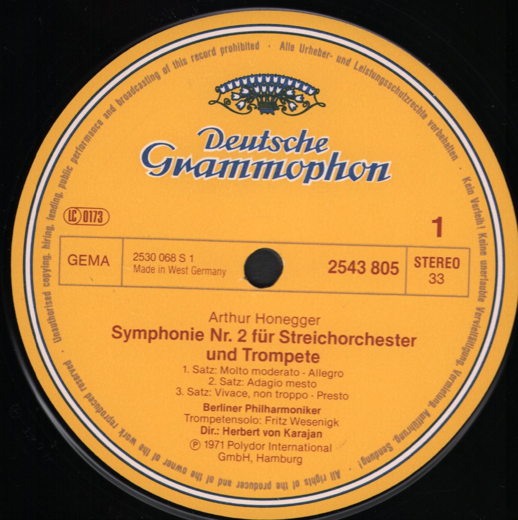 Herbert Von Karajan / Berliner Philharmoniker - Arthur Honegger - Symphonie Liturgique / Symphony No. 2 - Lp