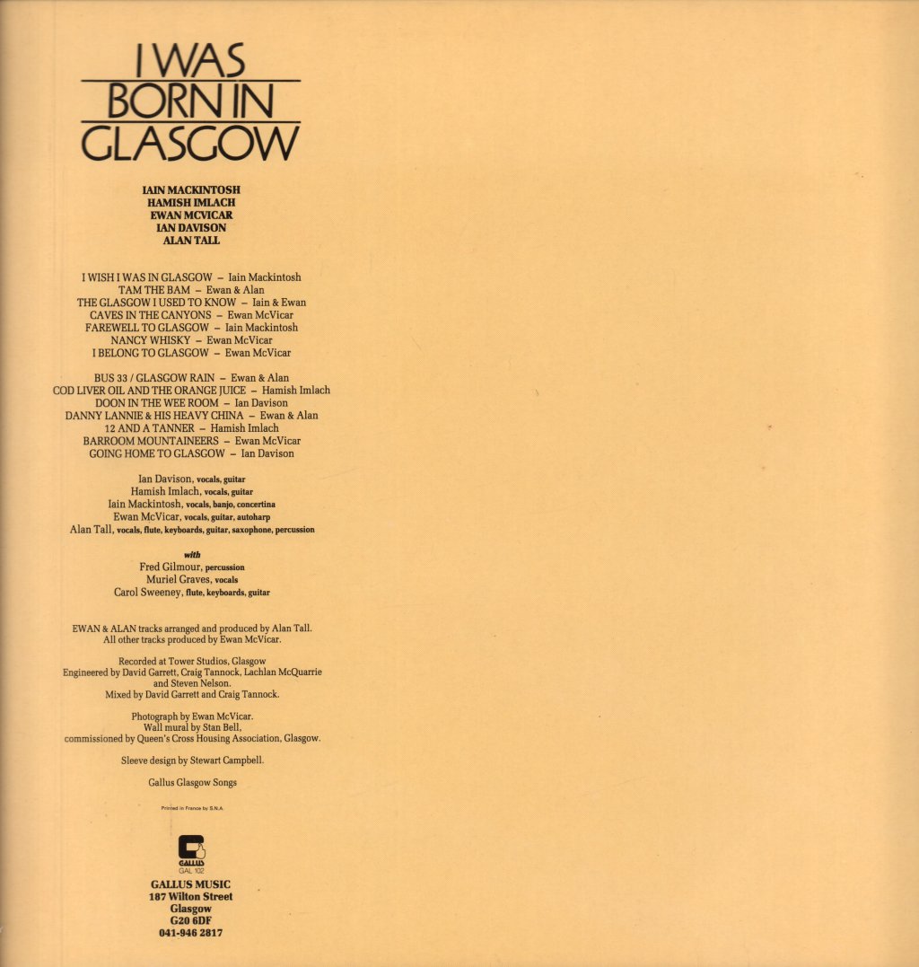 Iain Mackintosh Hamish Imlach Ewan McVicar Ian Davison Alan Tall - I Was Born In Glasgow - Lp