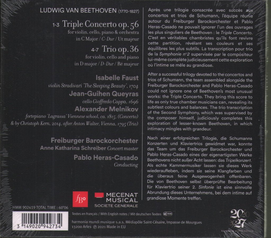 Isabelle Faust, Jean-Guihen Queyras, Alexander Melnikov, Pablo Heras-Casado, Freiburger Barockorchester, Beethoven - Triple Concerto - Cd