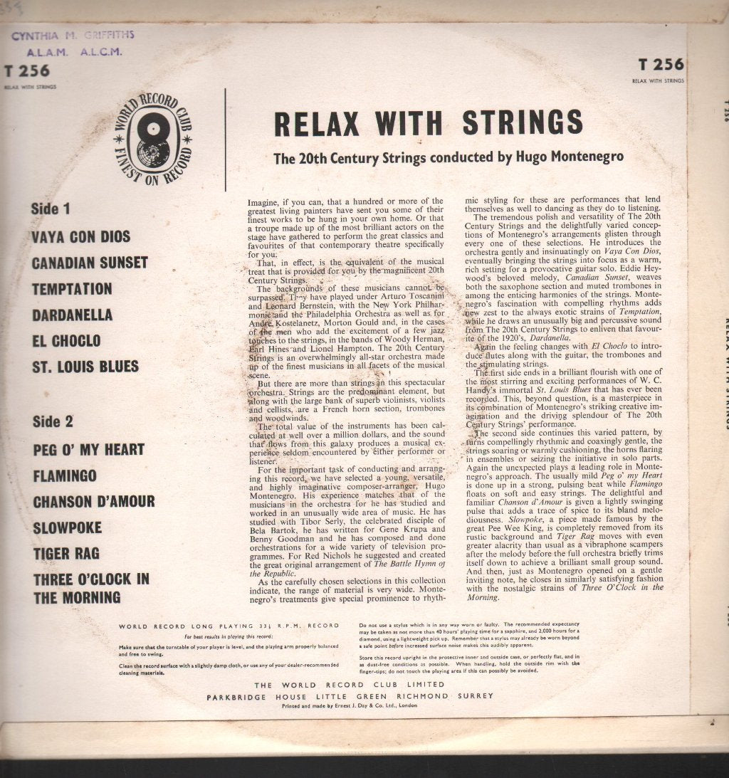 Hugo Montenegro - Relax With Strings - Lp