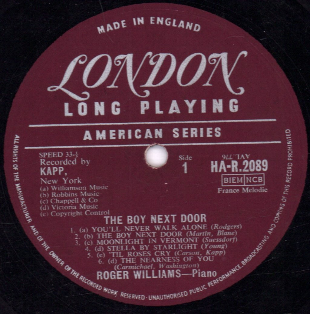 Roger Williams - Boy Next Door - Lp