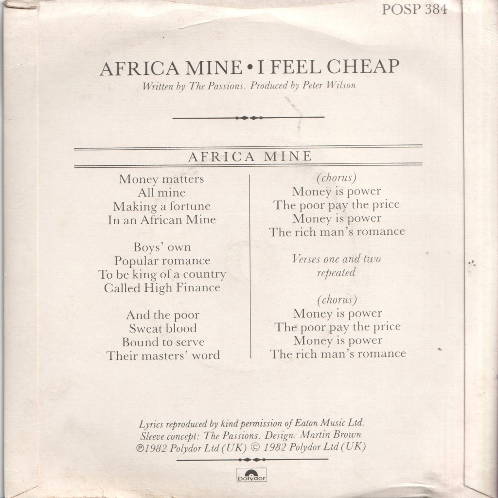 Passions (Uk Group) - Africa Mine - 7 Inch