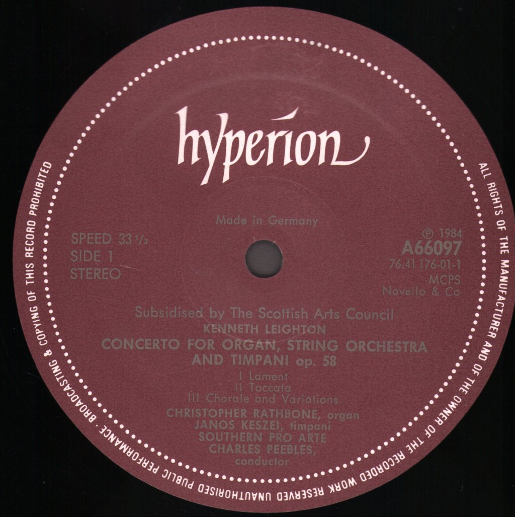 Christopher Rathbone / Southern Pro Arte / Charles Peebles - Kenneth Leighton - Organ Concerto / Michael Berkeley - Uprising / The Romance Of The Rose - Lp