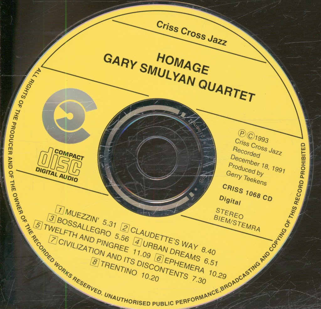 Gary Smulyan Quartet Featuring Tommy Flanagan - Homage - Cd