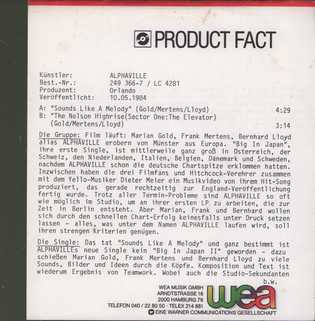Alphaville - Sounds Like A Melody - 7 Inch