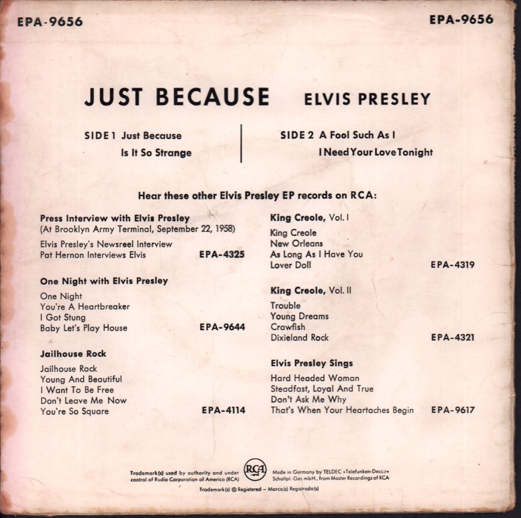 Elvis Presley - Just Because - 7 Inch