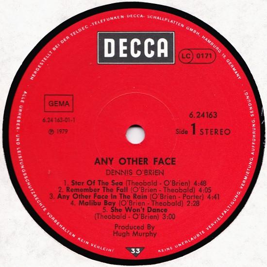 Dennis O'brien - Any Other Face - Lp