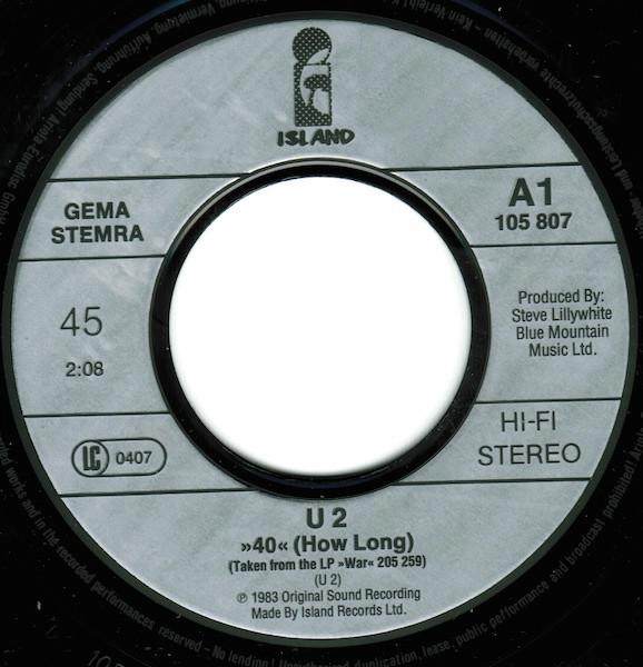 U2 - >40< (How Long) • Two Hearts Beat As One - 7 Inch
