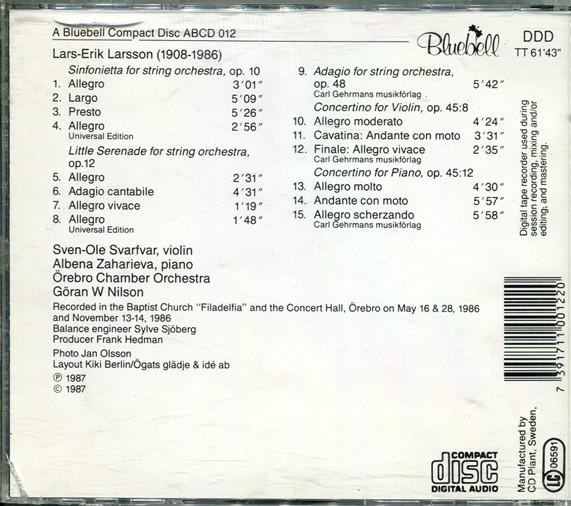 Örebro Chamber Orchestra, Göran W Nilson - Lars-Erik Larsson - Music For Strings - Cd