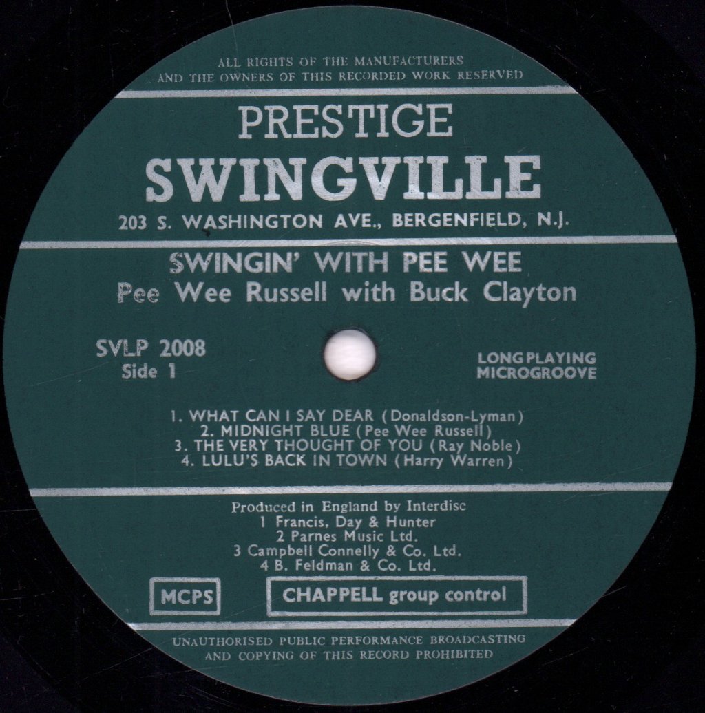 Pee Wee Russell With Buck Clayton - Swingin' With Pee Wee - Lp