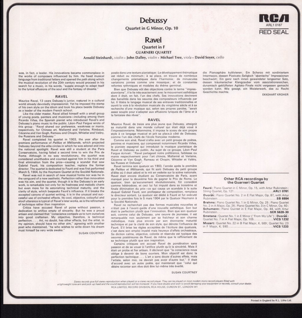 Guarneri Quartet - Debussy/Ravel Quartets - Lp