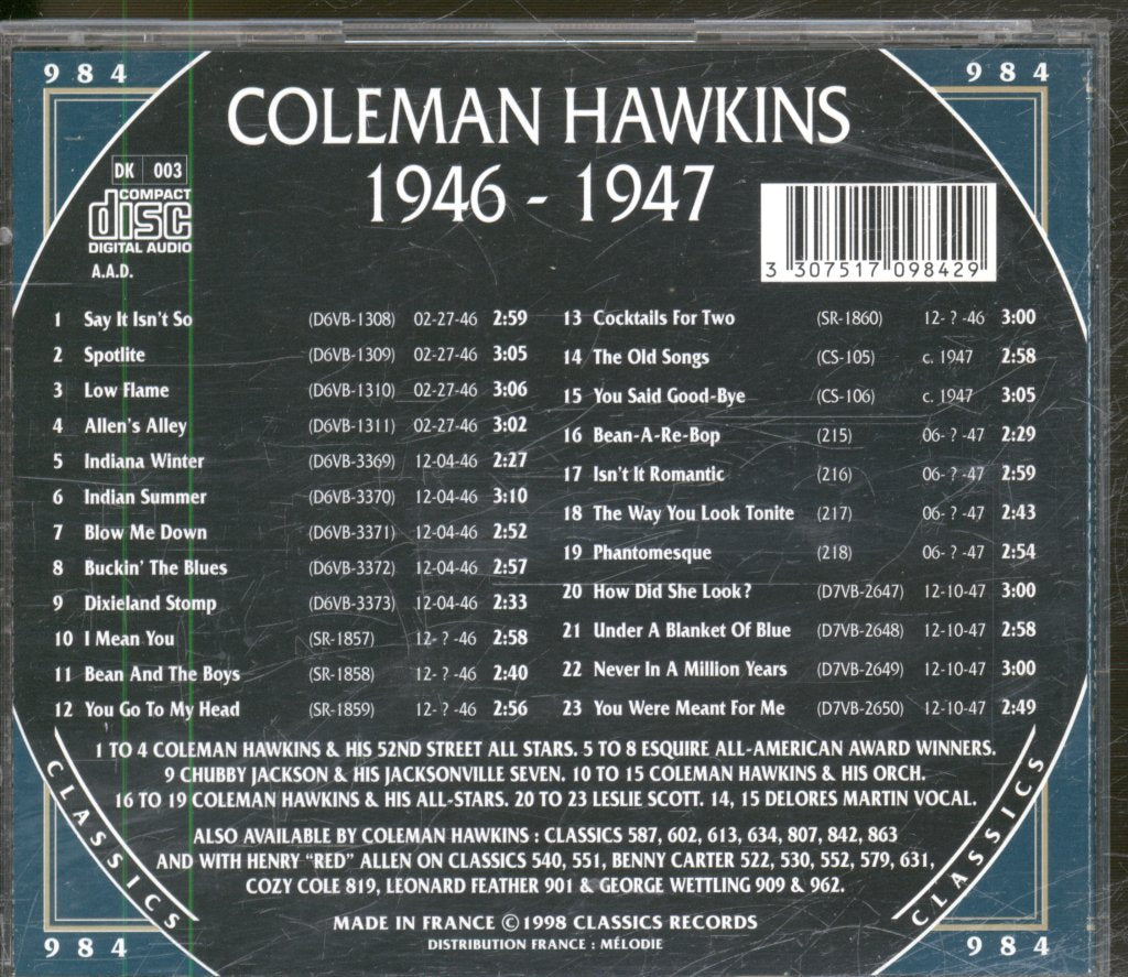 Coleman Hawkins - 1946-1947 - Cd
