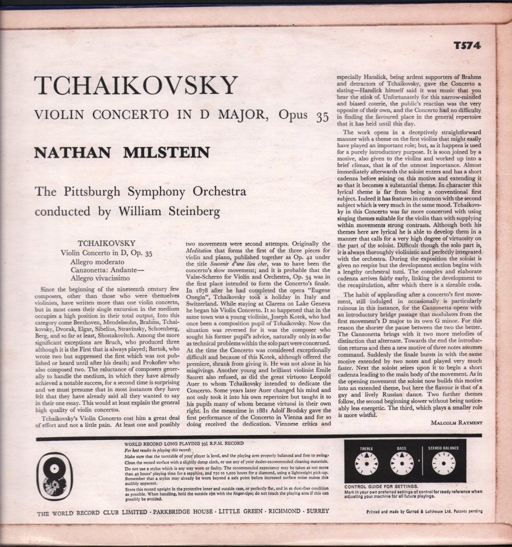 Nathan Milstein / William Steinberg / Pittsburgh Symphony Orchestra - Tchaikovsky - Violin Concerto In D,Op 35 Nathan Milstein - Lp