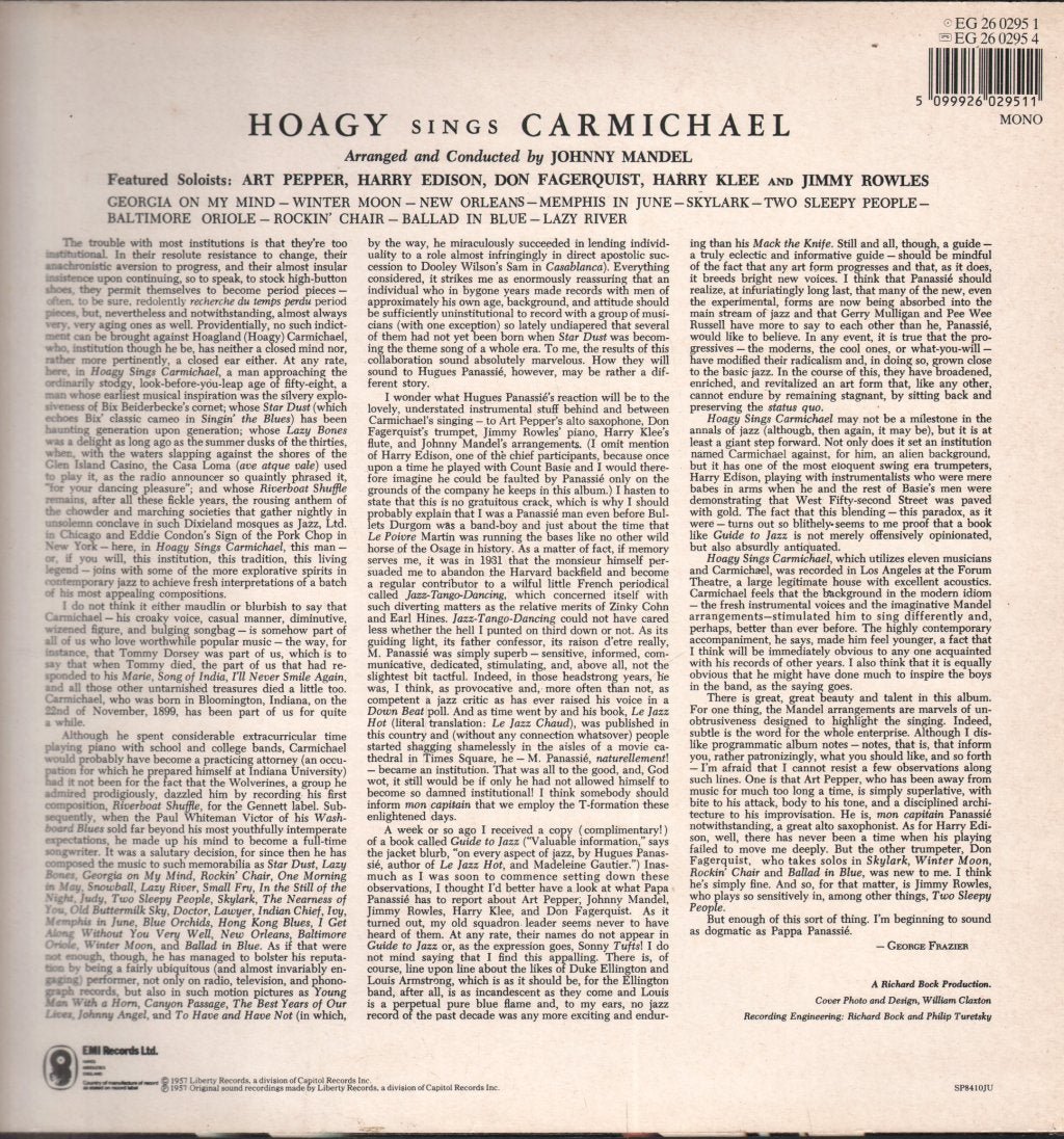 Hoagy Carmichael - Hoagy Sings Carmichael With The Pacific Jazzmen - Lp