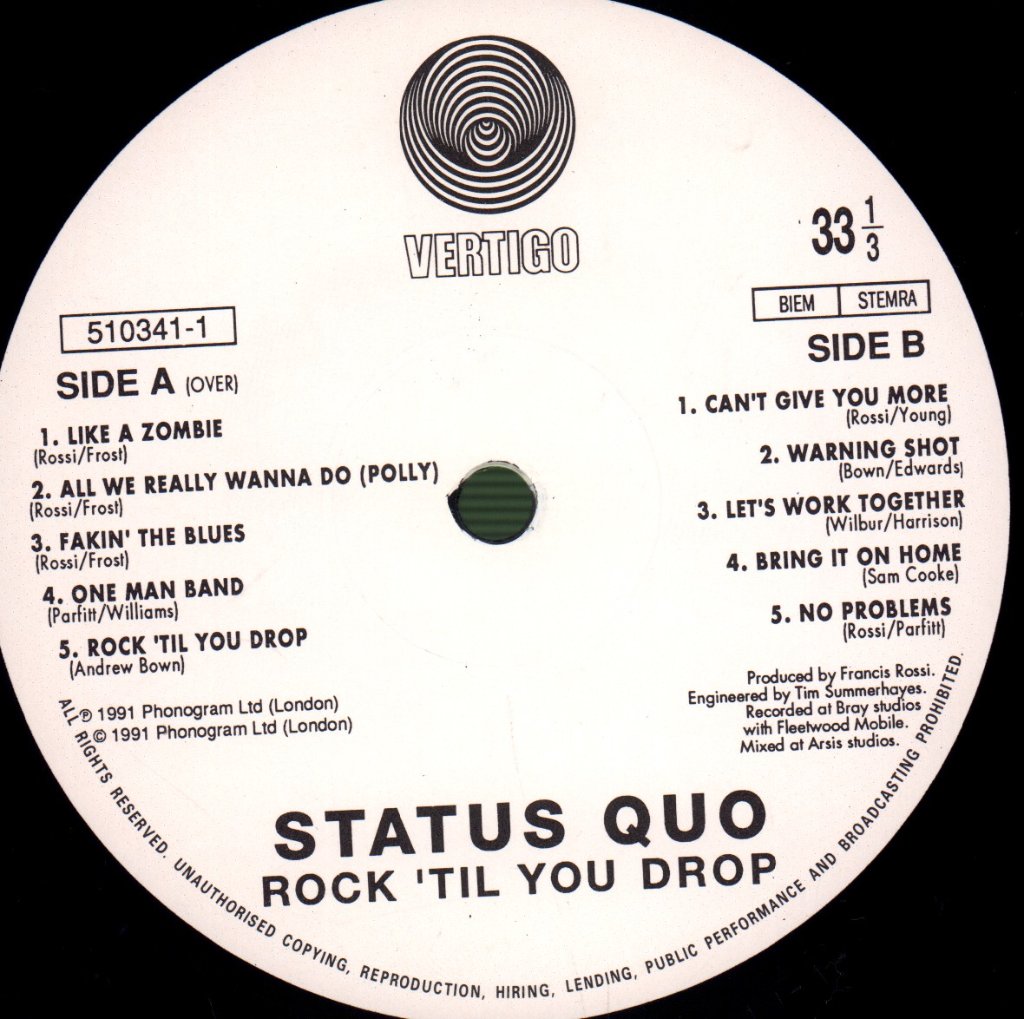Status Quo - Rock 'Til You Drop - Lp