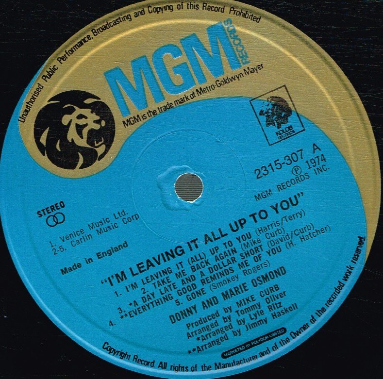 Donny And Marie Osmond - I'm Leaving It All Up To You - Lp