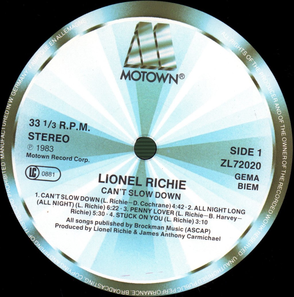Lionel Richie - Can't Slow Down - Lp