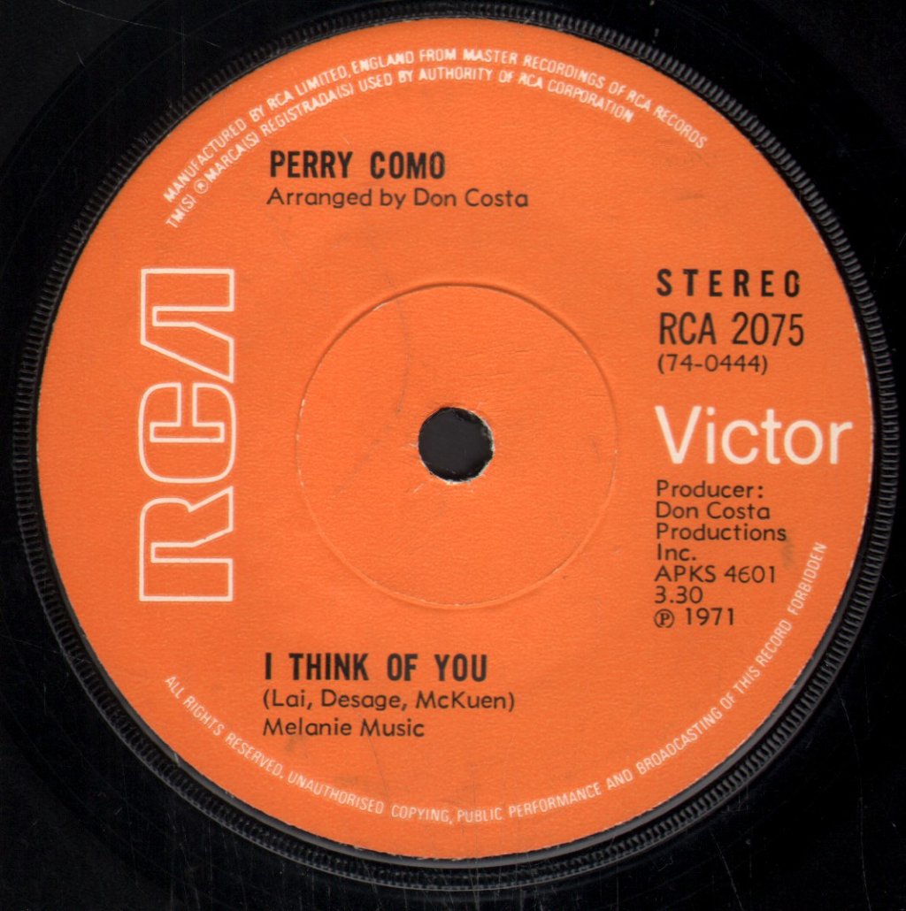 Perry Como - I Think Of You - 7 Inch