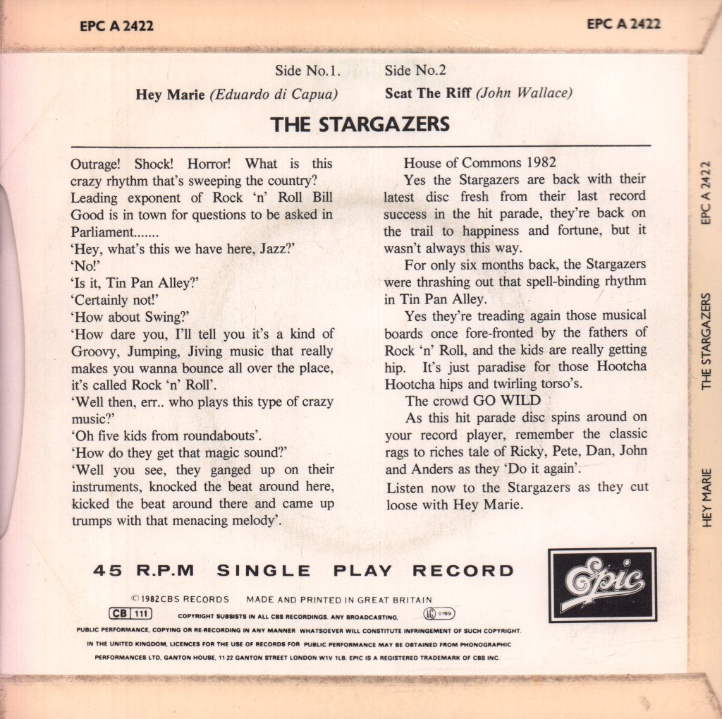 Stargazers (Rockabilly Group) - Hey Marie - 7 Inch