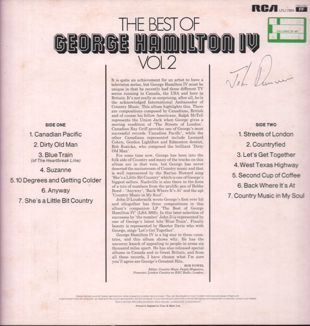 george hamilton IV / John Denver - best of/back home again - Lp