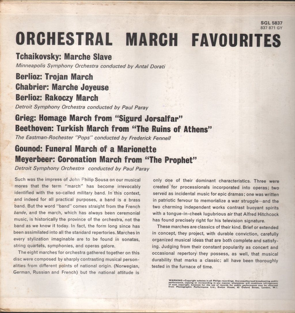 Antal Dorati / Minneapolis Symphony Orchestra / Paul Paray / Detroit Symphony Orchestra - Orchestral March Favourites - Lp