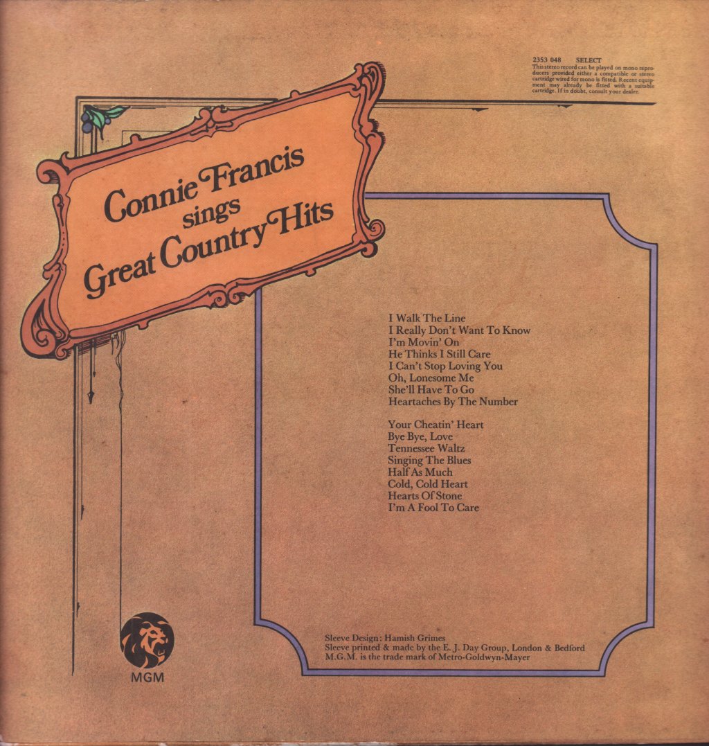 Connie Francis - Sings Great Country Hits - Lp