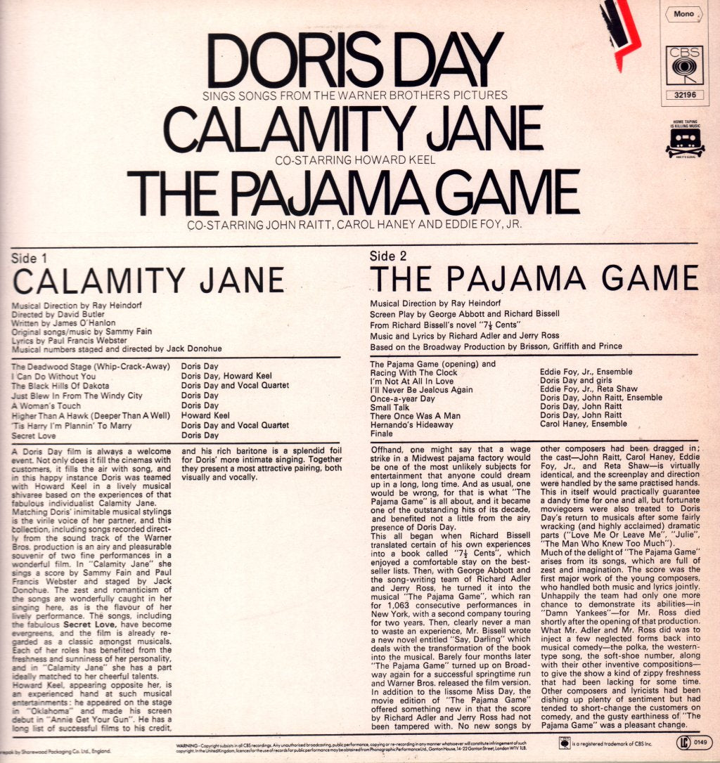 Doris Day - Sings Songs From Calamity Jane and The Pajama Game - Lp