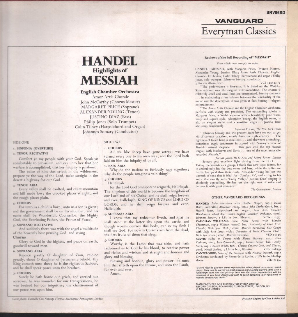 English Chamber Orchestra / Amor Artis Chorale - Handel - Highlights Of Messiah - Lp