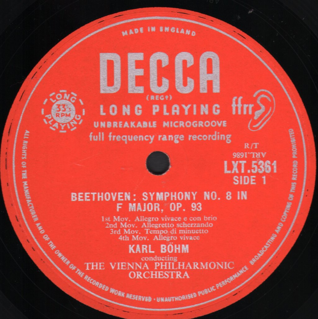 Josef Krips / London Symphony Orchestra / Karl Bohm  / Vienna Philharmonic Orchestra - Mendelssohn - Symphony No. 4 in A Major "Italian" / Beethoven - Symphony No. 8 in F Major - Lp