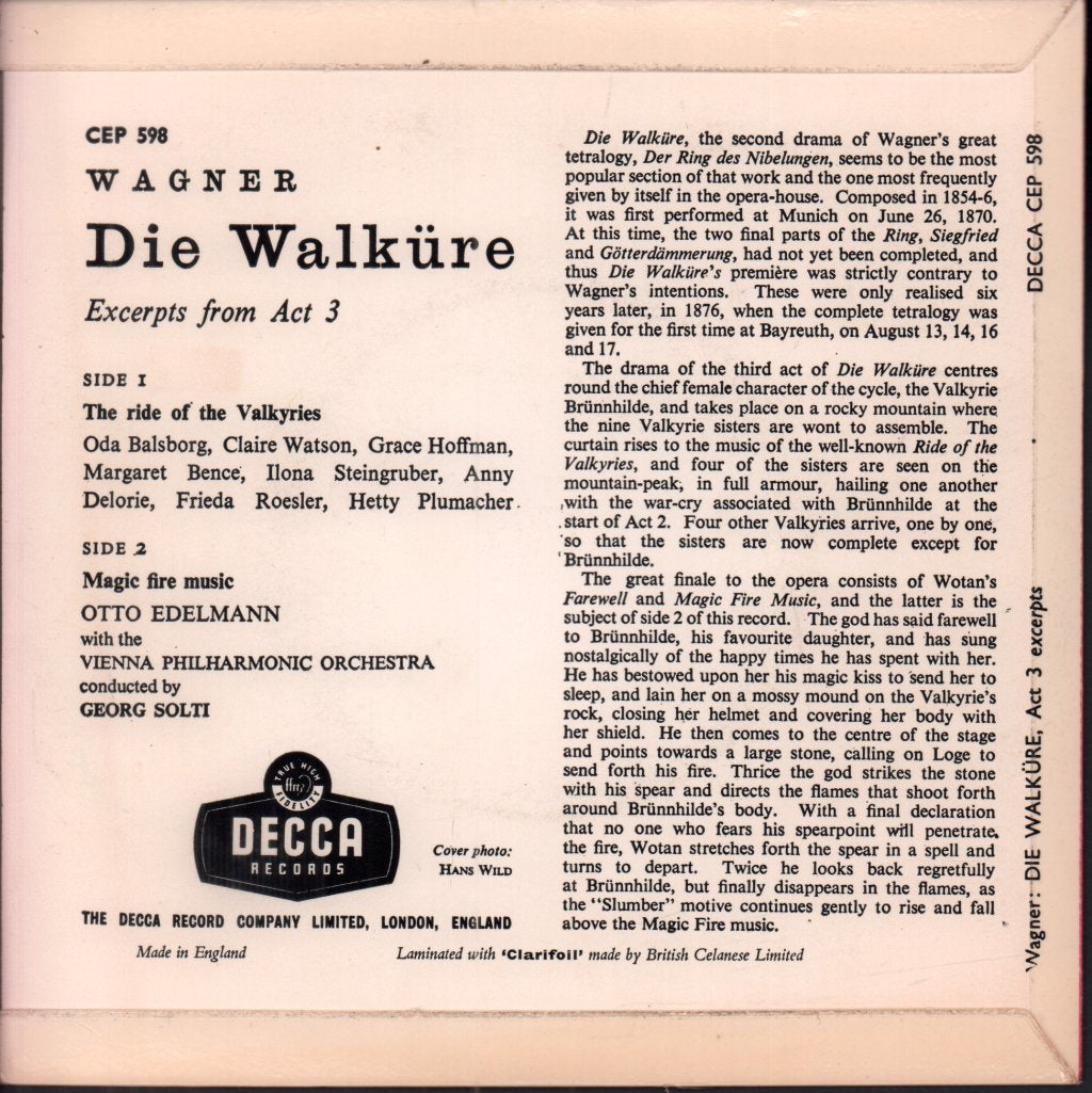 Vienna Philharmonic Orchestra - wagner die walkure act 3 excerpts - 7 Inch