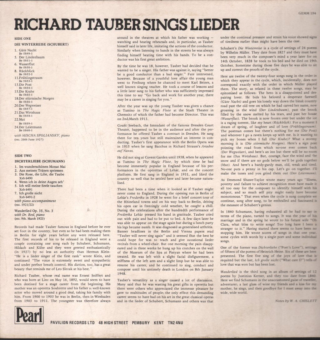Richard Tauber - Richard Tauber Sings Lieder - Lp