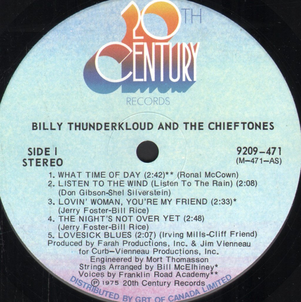 Billy Thunderkloud And The Chieftones - What Time Of Day - Lp