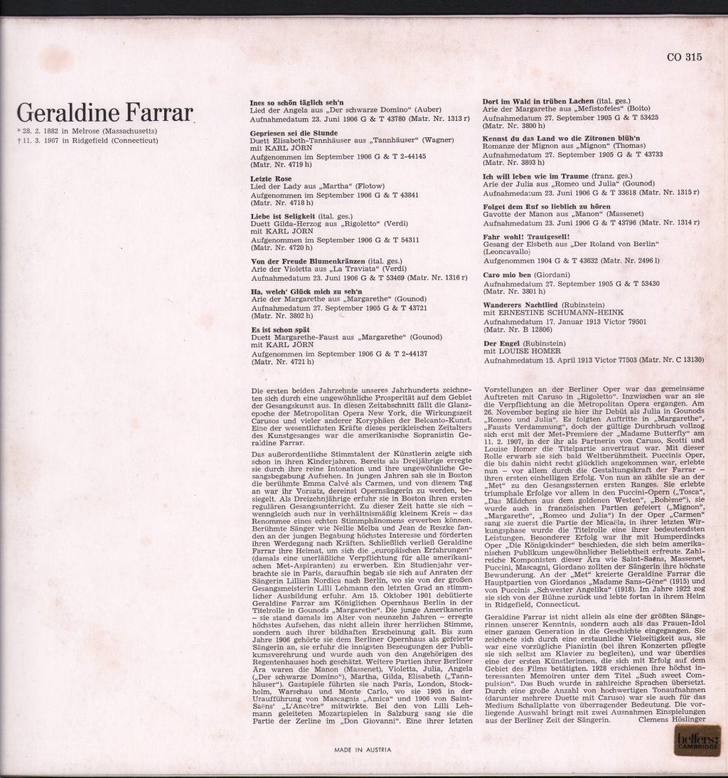 Geraldine Farrar - Geraldine Farrar 1882-1967 - Lp