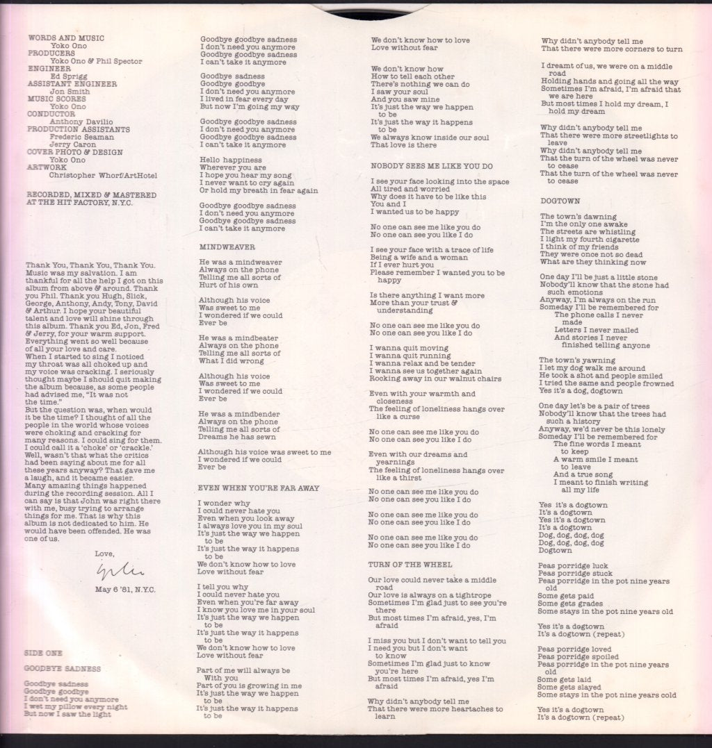 Yoko Ono - Season Of Glass - Lp