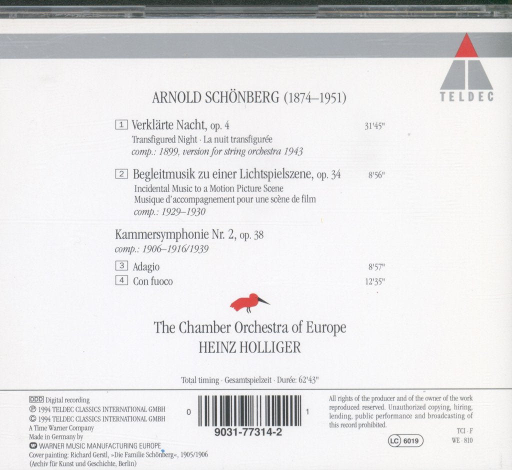 Heinz Holliger Chamber Orchestra Of Europe - Schoenberg Verklärte Nacht = Transfigured Night - Cd